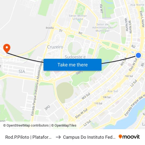 Rod.P.Piloto | Plataforma D (Box 16) to Campus Do Instituto Federal De Brasília map