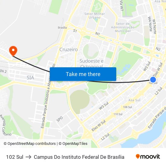 102 Sul to Campus Do Instituto Federal De Brasília map