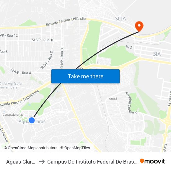 Águas Claras to Campus Do Instituto Federal De Brasília map