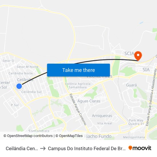 Ceilândia Centro to Campus Do Instituto Federal De Brasília map
