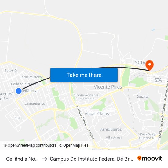 Ceilândia Norte to Campus Do Instituto Federal De Brasília map