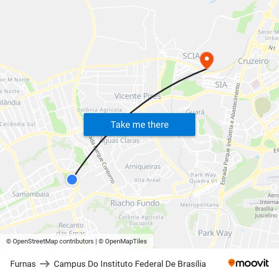 Furnas to Campus Do Instituto Federal De Brasília map