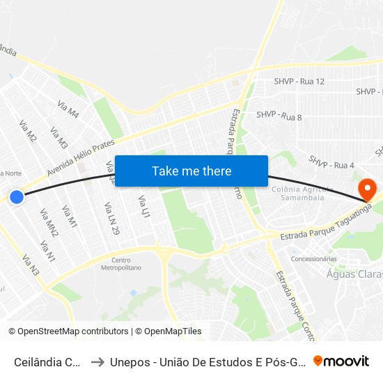 Ceilândia Centro to Unepos - União De Estudos E Pós-Graduação map