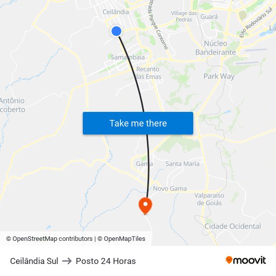 Ceilândia Sul to Posto 24 Horas map