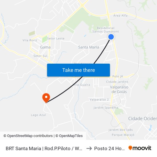 BRT Santa Maria | Rod.P.Piloto / W3 Sul to Posto 24 Horas map