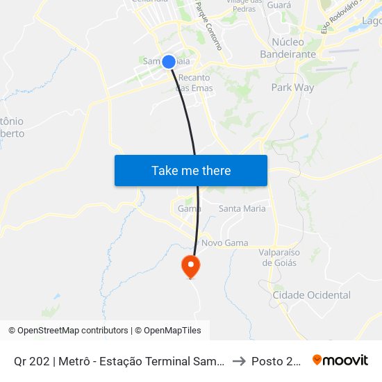 Qr 202 | Metrô - Estação Terminal Samambaia (Lado Oposto) to Posto 24 Horas map