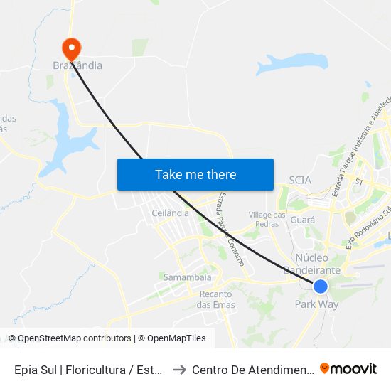 EPIA | Floricultura / Estação BRT Park Way to Centro De Atendimento Psicosocial map