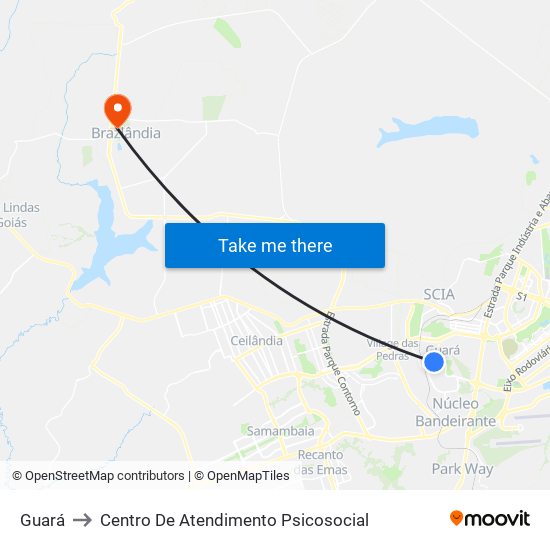 Guará to Centro De Atendimento Psicosocial map