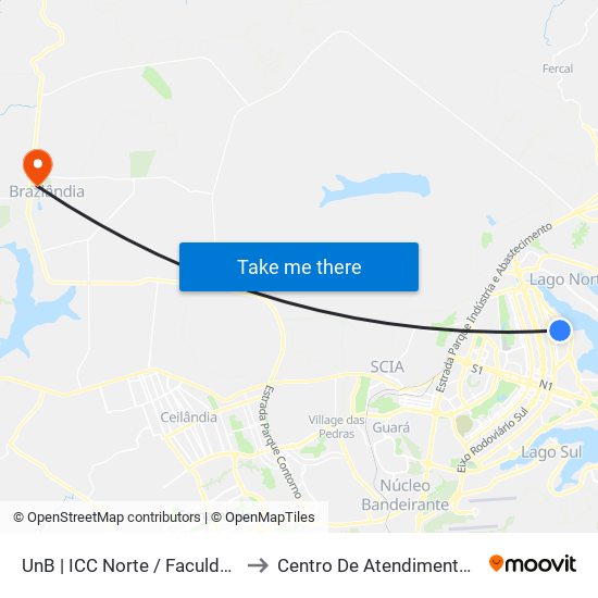 UnB | ICC Norte / Faculdade de Direito to Centro De Atendimento Psicosocial map