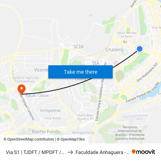 Via S1 | TJDFT / MPDFT / Palácio do Buriti to Faculdade Anhaguera - Taguatinga Sul map