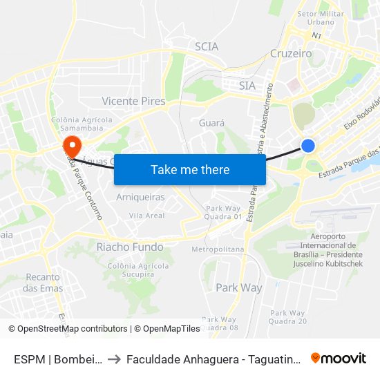 ESPM | Bombeiros to Faculdade Anhaguera - Taguatinga Sul map