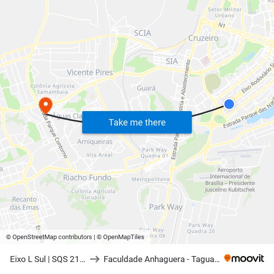 Eixo L Sul | SQS 214/215 to Faculdade Anhaguera - Taguatinga Sul map