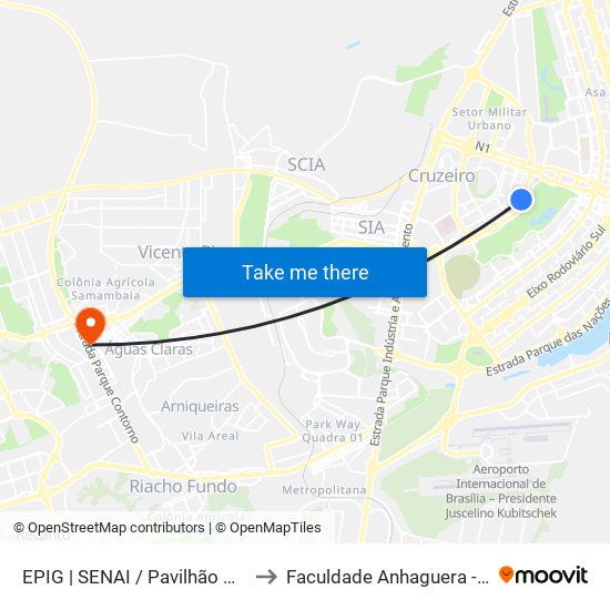 EPIG | SENAI / Pavilhão Parque da Cidade to Faculdade Anhaguera - Taguatinga Sul map
