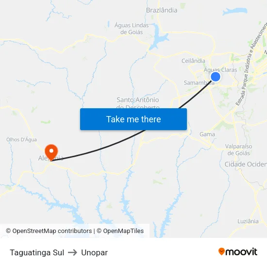 Taguatinga Sul to Unopar map