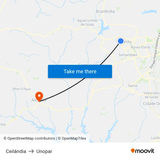 Ceilândia to Unopar map