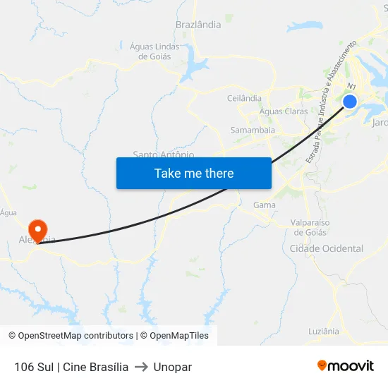 106 Sul | Cine Brasília to Unopar map