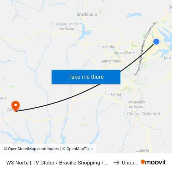 W3 Norte | TV Globo / Brasília Shopping / SHN to Unopar map