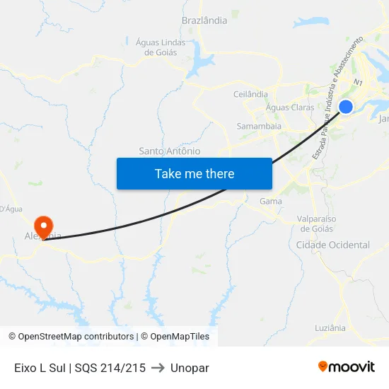 Eixo L Sul | SQS 214/215 to Unopar map