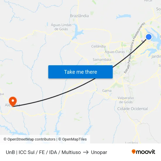 UnB | ICC Sul / FE / IDA / Multiuso to Unopar map