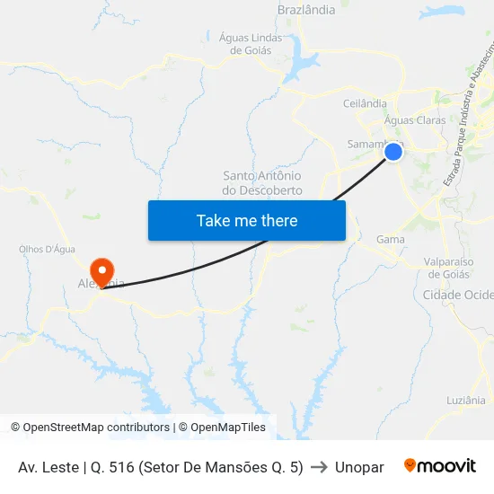 Av. Leste | Q. 516 (Setor De Mansões Q. 5) to Unopar map