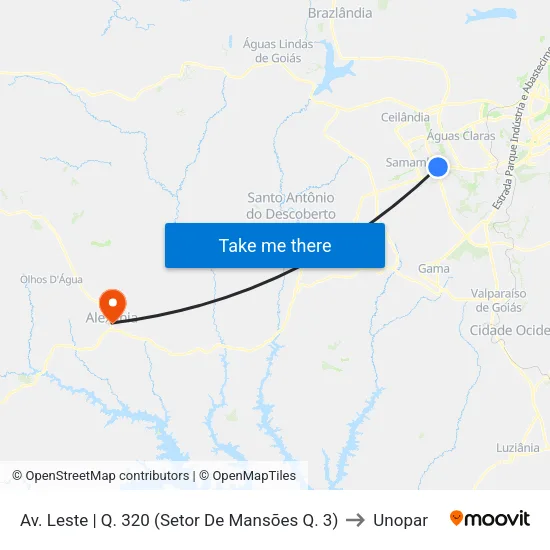 Av. Leste | Q. 320 (Setor De Mansões Q. 3) to Unopar map