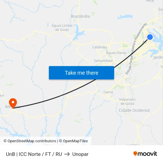 UnB | ICC Norte / FT / RU to Unopar map