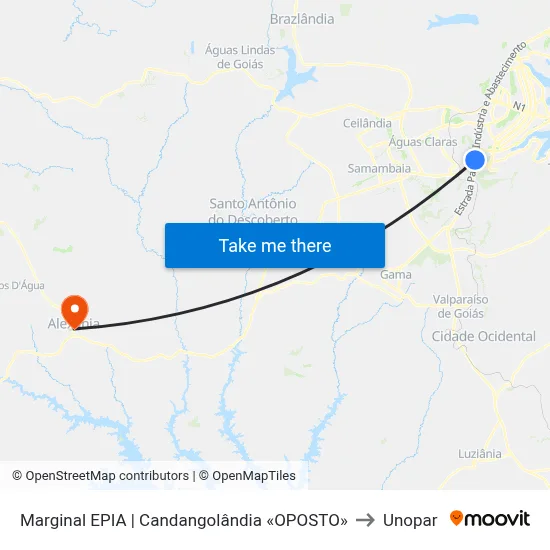 Marginal EPIA | Candangolândia «OPOSTO» to Unopar map