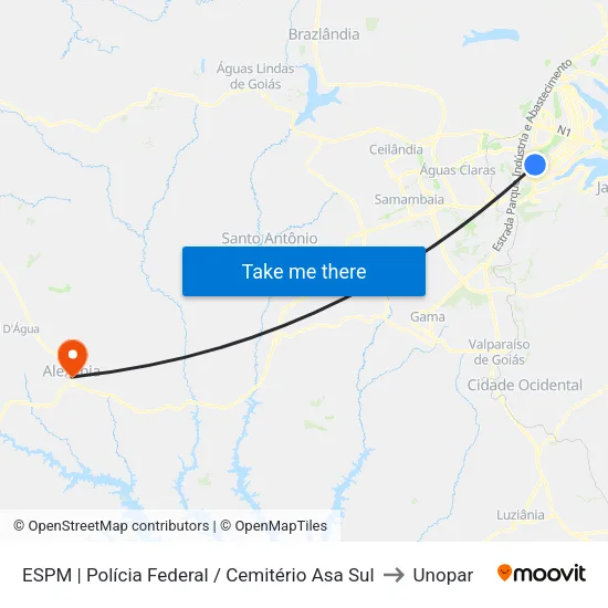 ESPM | Polícia Federal / Cemitério Asa Sul to Unopar map