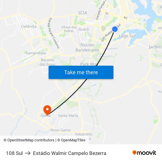 108 Sul to Estádio Walmir Campelo Bezerra map
