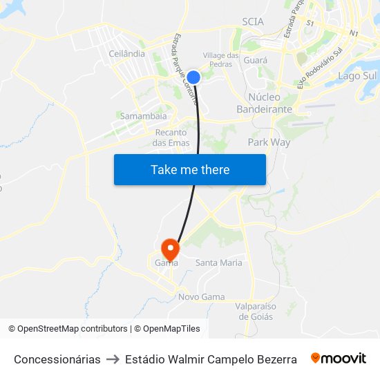 Concessionárias to Estádio Walmir Campelo Bezerra map