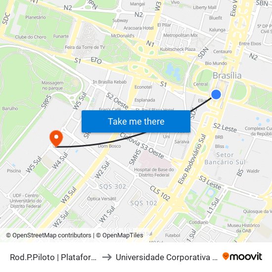 Rod.P.Piloto | Plataforma D (Box 16) to Universidade Corporativa Banco Do Brasil map
