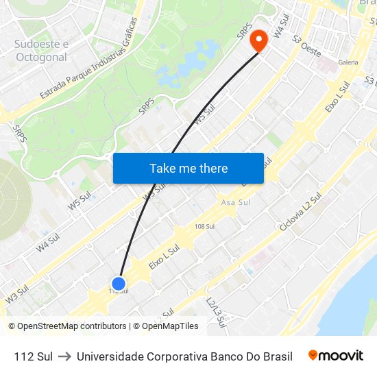 112 Sul to Universidade Corporativa Banco Do Brasil map