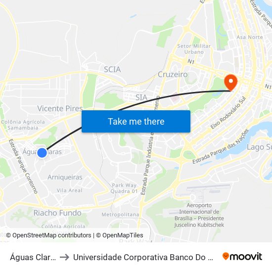 Águas Claras to Universidade Corporativa Banco Do Brasil map