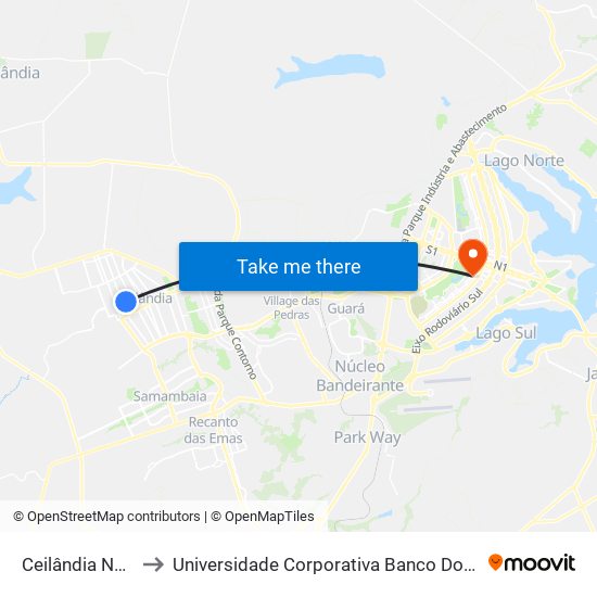 Ceilândia Norte to Universidade Corporativa Banco Do Brasil map