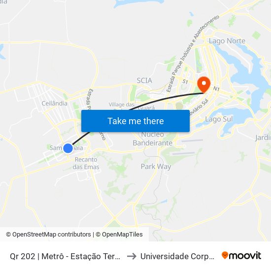 Qr 202 | Metrô - Estação Terminal Samambaia (Lado Oposto) to Universidade Corporativa Banco Do Brasil map