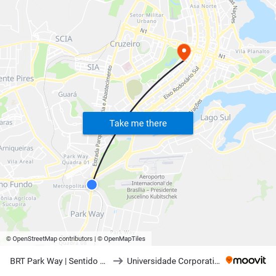 BRT Park Way | Sentido Gama / Santa Maria to Universidade Corporativa Banco Do Brasil map