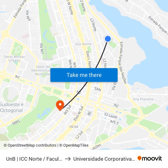 UnB | ICC Norte / Faculdade de Direito to Universidade Corporativa Banco Do Brasil map