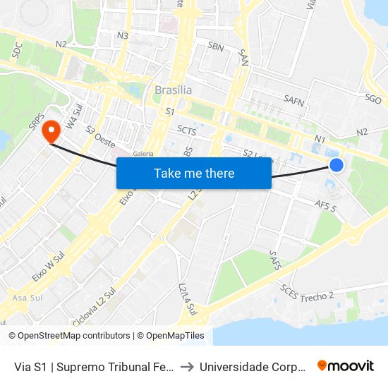 Via S1 | Supremo Tribunal Federal / Praça dos Três Poderes to Universidade Corporativa Banco Do Brasil map