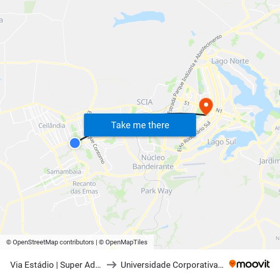 Via Estádio | Qnl 2 (Super Adega) to Universidade Corporativa Banco Do Brasil map