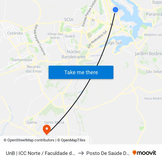 UnB | ICC Norte / Faculdade de Direito to Posto De Saúde Da 202 map