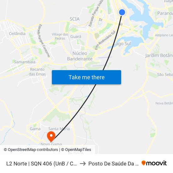 L2 Norte | SQN 406 (UnB / CEAN) to Posto De Saúde Da 202 map