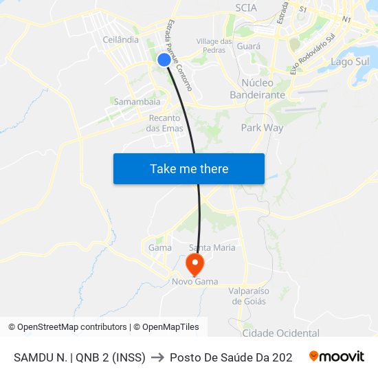 SAMDU N. | QNB 2 (INSS) to Posto De Saúde Da 202 map