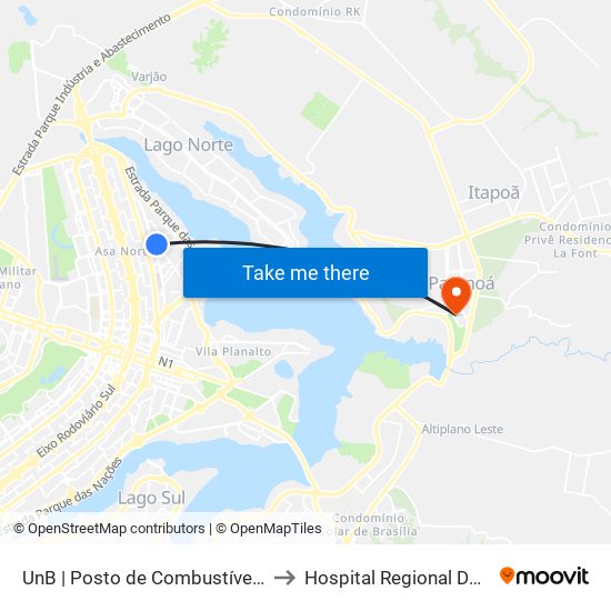 UnB | Posto de Combustíveis / Subway to Hospital Regional Do Paranoá map