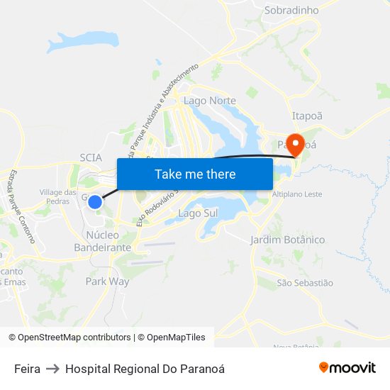 Feira to Hospital Regional Do Paranoá map