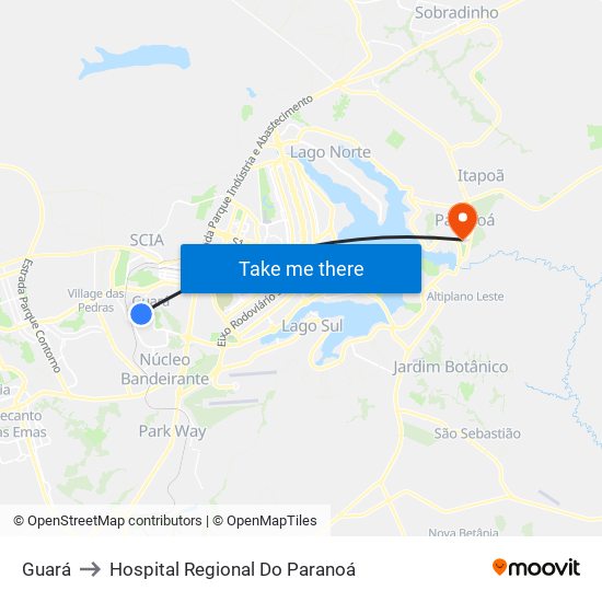Guará to Hospital Regional Do Paranoá map