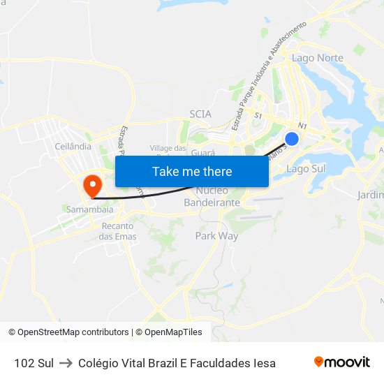 102 Sul to Colégio Vital Brazil E Faculdades Iesa map