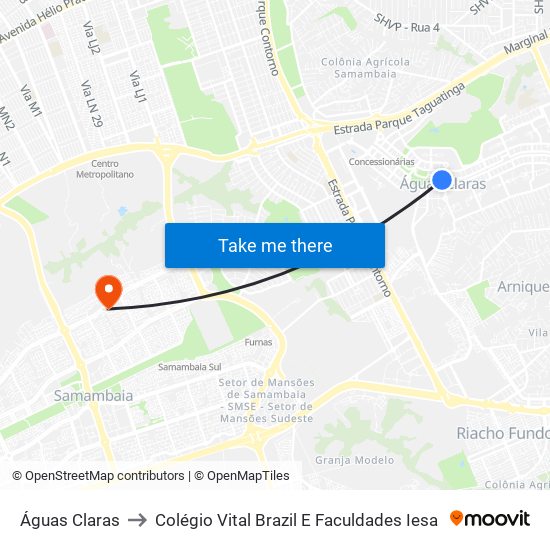 Águas Claras to Colégio Vital Brazil E Faculdades Iesa map