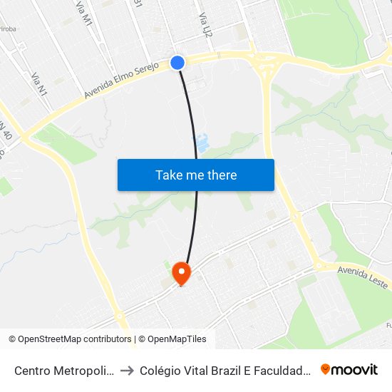 Centro Metropolitano to Colégio Vital Brazil E Faculdades Iesa map