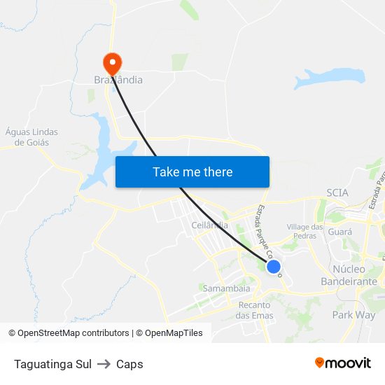 Taguatinga Sul to Caps map