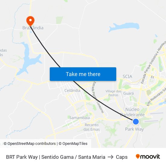 BRT Park Way | Sentido Gama / Santa Maria to Caps map